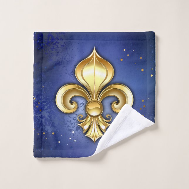 Conjunto De Toalhas Fleur de Lis Dourada em Azul (Pano de lavar)