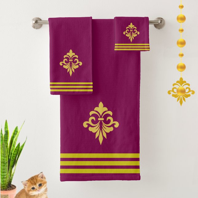 Conjunto De Toalhas Fleur de Lis Dourada, Três Listras em Marrom (Criador carregado)