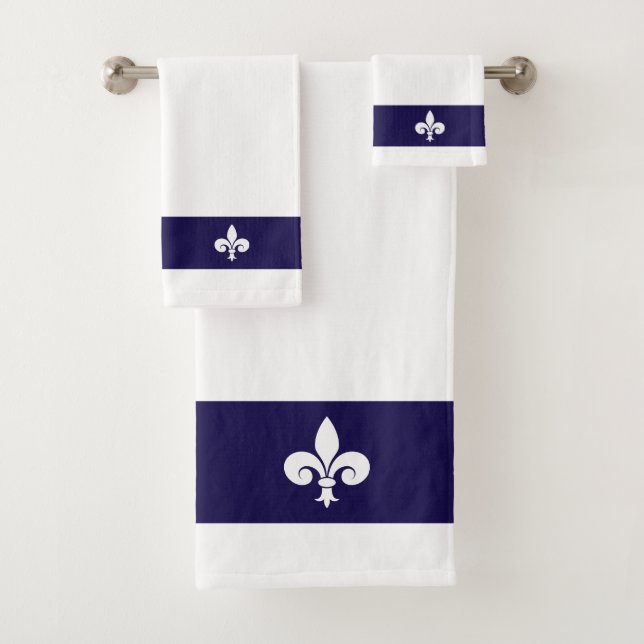 Conjunto De Toalhas Fleur de Lis em azul-marinho e branco (Insitu)