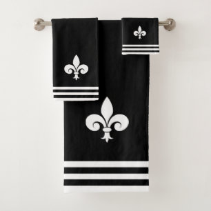 Conjunto De Toalhas Fleur-de-Lis em Preto e Branco