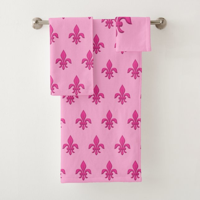 Conjunto De Toalhas Fleur de Lis no Rosa de Fuchsia, Rosa claro (Insitu)