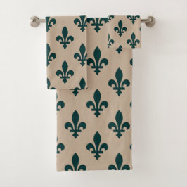 Conjunto De Toalhas Fleur de Lis Pattern, Real Verde Francês em Creme