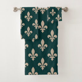 Conjunto De Toalhas Fleur de Lis Pattern, Royal French Cream on Green
