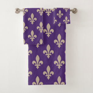 Conjunto De Toalhas Fleur de Lis Pattern, Royal French Cream on Purple