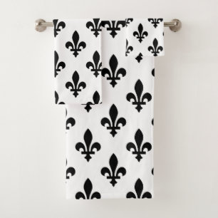 Conjunto De Toalhas Fleur de Lis Pattern, Royal French, preto em branc