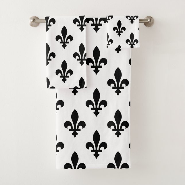 Conjunto De Toalhas Fleur de Lis Pattern, Royal French, preto em branc (Insitu)