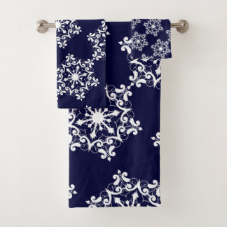 Conjunto De Toalhas Floco de neve branco em azul escuro