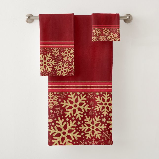 Conjunto De Toalhas Floco de neve festivo de Natal Dourado (Insitu)