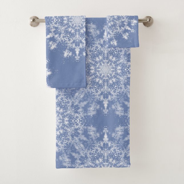Conjunto De Toalhas Floco de neve Fractal abstrato Lacy em Fundo Azul (Insitu)