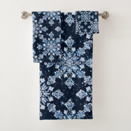Conjunto De Toalhas Flocos de neve azuis 3d
