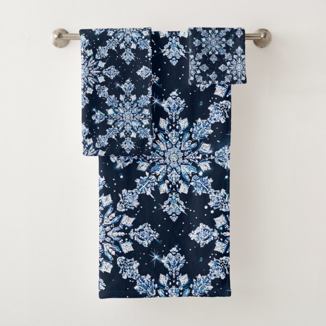 Conjunto De Toalhas Flocos de neve azuis 3d (Insitu)
