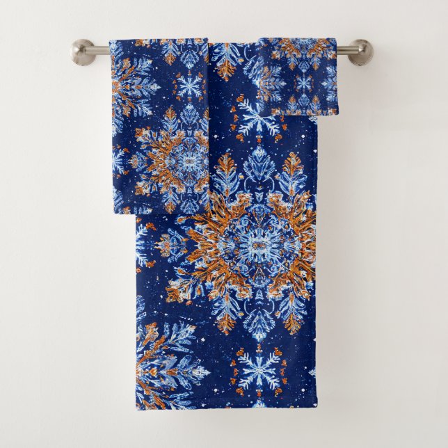 Conjunto De Toalhas Flocos de neve azuis 3d (Insitu)