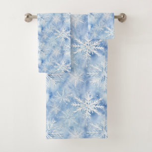 Conjunto De Toalhas Flocos de neve azuis gelados