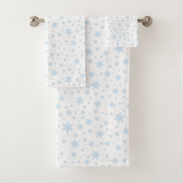 Conjunto De Toalhas Flocos de Neve Azul Claro sobre Branco (Insitu)