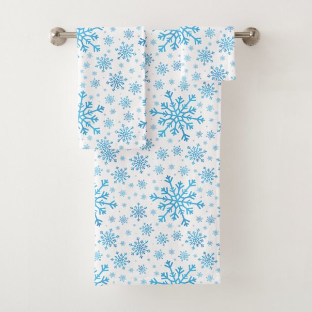 Conjunto De Toalhas Flocos de neve bonito de Natal Azul em Branco de i (Insitu)