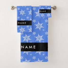 Conjunto De Toalhas Flocos de neve brancos, azuis, seu nome, personali