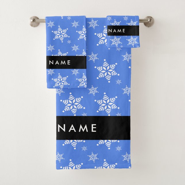 Conjunto De Toalhas Flocos de neve brancos, azuis, seu nome, personali (Insitu)