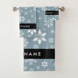 Conjunto De Toalhas Flocos de neve brancos, Cinzas, seu nome, Personal