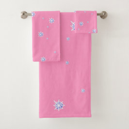 Conjunto De Toalhas Flocos de neve de inverno rosa