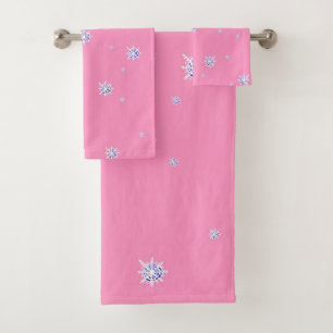 Conjunto De Toalhas Flocos de Neve de Inverno Rosa