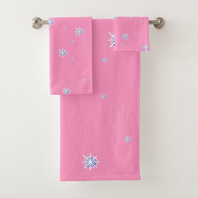 Conjunto De Toalhas Flocos de neve de inverno rosa (Insitu)