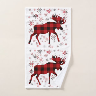 Conjunto De Toalhas Flocos de neve de xadrezes vermelhas da Moose Nata