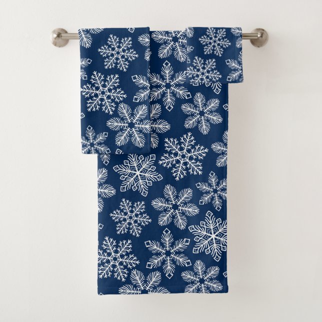 Conjunto De Toalhas Flocos de neve em azul escuro (Insitu)