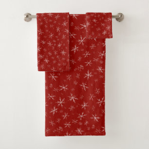 Conjunto De Toalhas Flocos de neve em vermelho