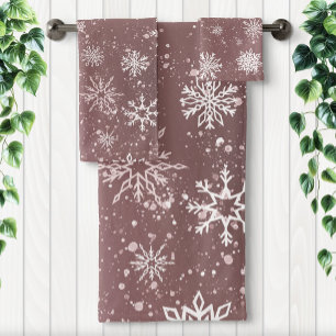 Conjunto De Toalhas Flocos de Neve Rosa Poente Elegante Festa de Inver