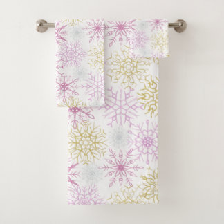 Conjunto De Toalhas Flocos de neve rosados