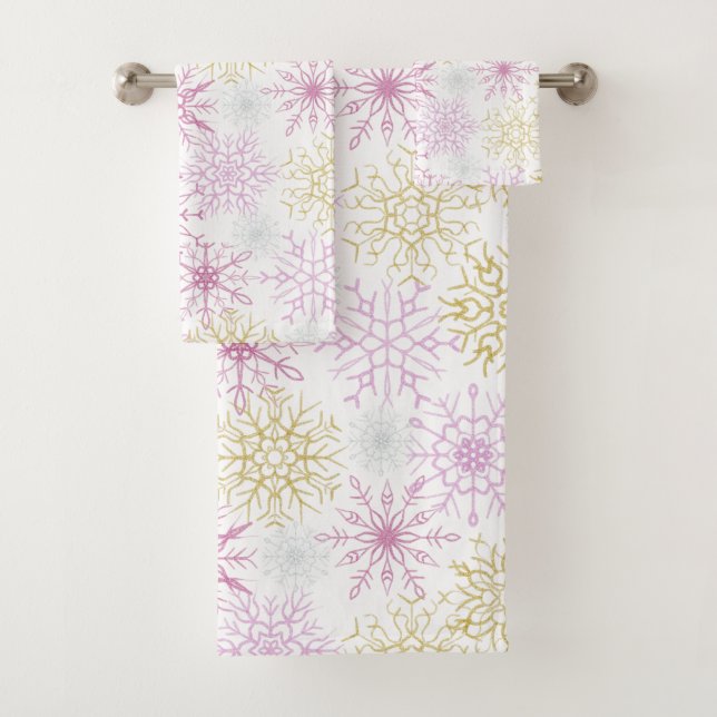 Conjunto De Toalhas Flocos de neve rosados (Insitu)