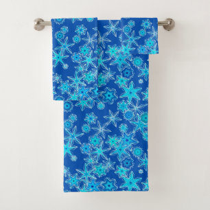 Conjunto De Toalhas Flocos Geométricos Modernos de Neve, Azul Espirro