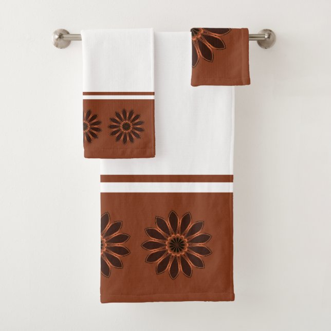 Conjunto De Toalhas Flor Abstrata de Cobre e Canela (Insitu)