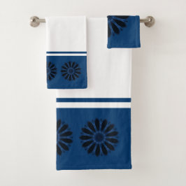 Conjunto De Toalhas Flor Abstrata Preta e Azul