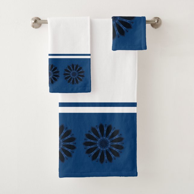 Conjunto De Toalhas Flor Abstrata Preta e Azul (Insitu)