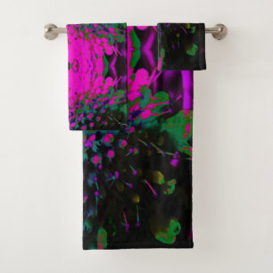 Conjunto De Toalhas Flor Abstrata Retro Cor-de-Rosa e Preta Trippy