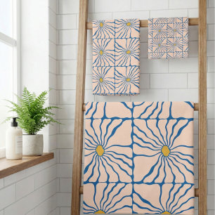 Conjunto De Toalhas Flor abstrato Azul Amarelo Amarelo Refletor Boho F