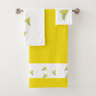 Conjunto De Toalhas Flor amarela com folhas verdes em branco