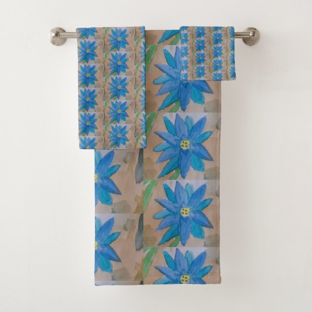 Conjunto De Toalhas Flor Azul (Insitu)