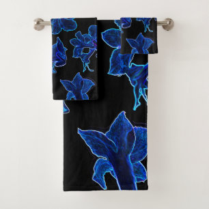 Conjunto De Toalhas Flor Azul Neon Estilizado Floral