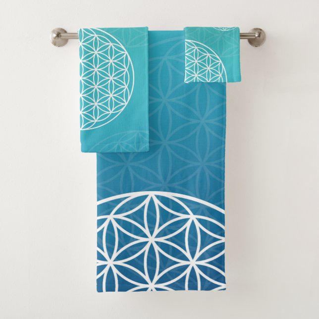 Conjunto De Toalhas Flor azul-vida / turquesa (Insitu)