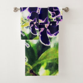 Conjunto De Toalhas Flor azul violeta parece pintura a óleo