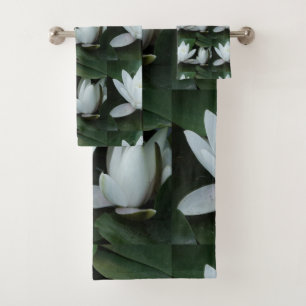 Conjunto De Toalhas Flor branca de lótus, foto botânica.