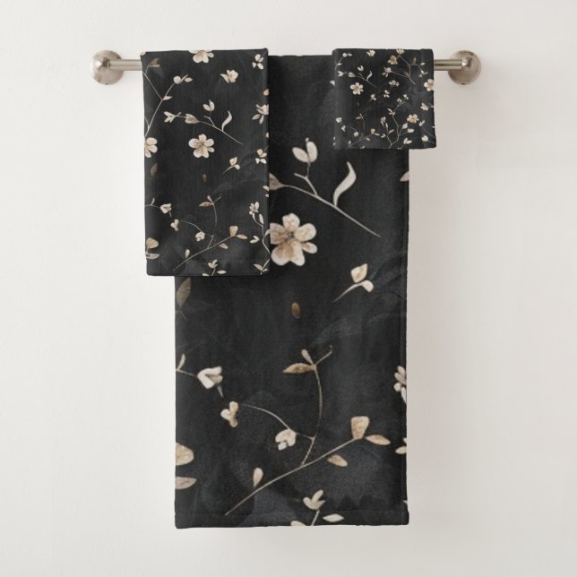 Conjunto De Toalhas Flor branca elegante em preto (Insitu)