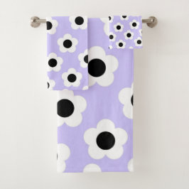Conjunto De Toalhas Flor branco e preto com fundo azul
