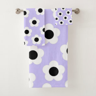 Conjunto De Toalhas Flor branco e preto com fundo azul