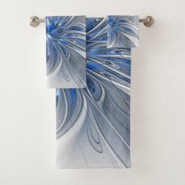 Conjunto De Toalhas Flor de Arte Fracionada com Cinza Azul abstrato