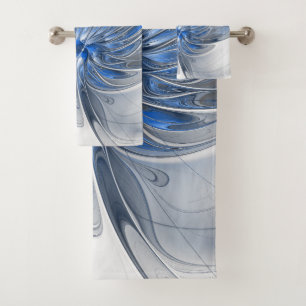 Conjunto De Toalhas Flor de Arte Fracionada com Cinza Azul abstrato