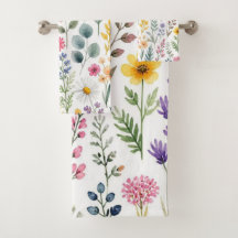 Flor de Campo Botânico Floral em Aquarela Selvagem