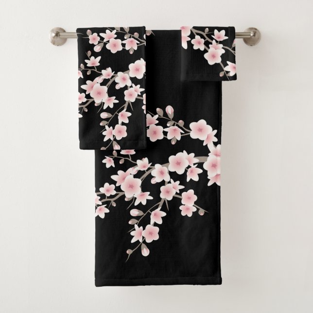 Conjunto De Toalhas Flor de cereja rosa-branco preto (Insitu)